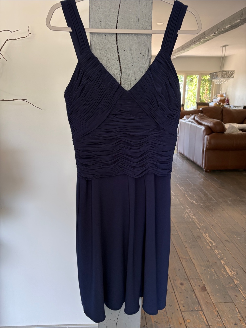 JS Boutique Navyf Ruched V-Neck Midi Dress JS COLLECTION